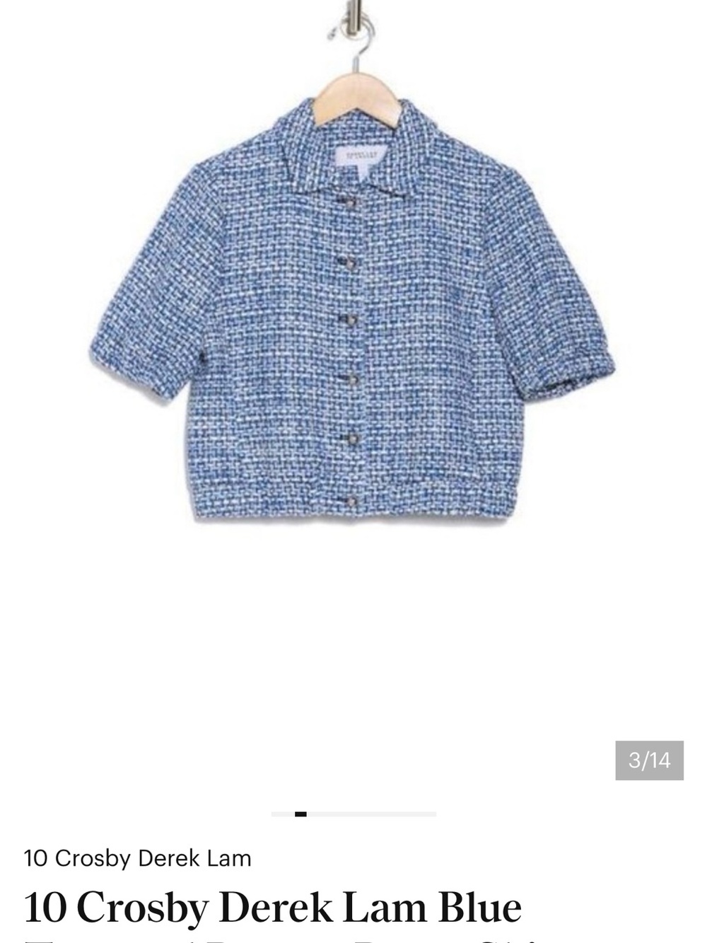 10 Crosby Derek Lam Blue Textured Short-Sleeve Tweed Jacket
